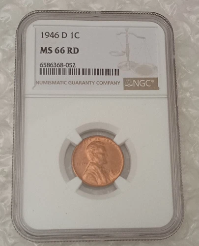USA 1 Cent~ Lincoln Wheat Penny 1946 D~* MS 66 RD~By NGC~ One Cent 