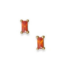 14k Gold Plated 925 Silver Tangerine 5mm Baguette Cubic Zirconia Stud Earrings