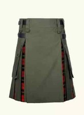 Men's Hybrid Kilt Olive Green Scottish utility Kilt With Different Clan Tartans