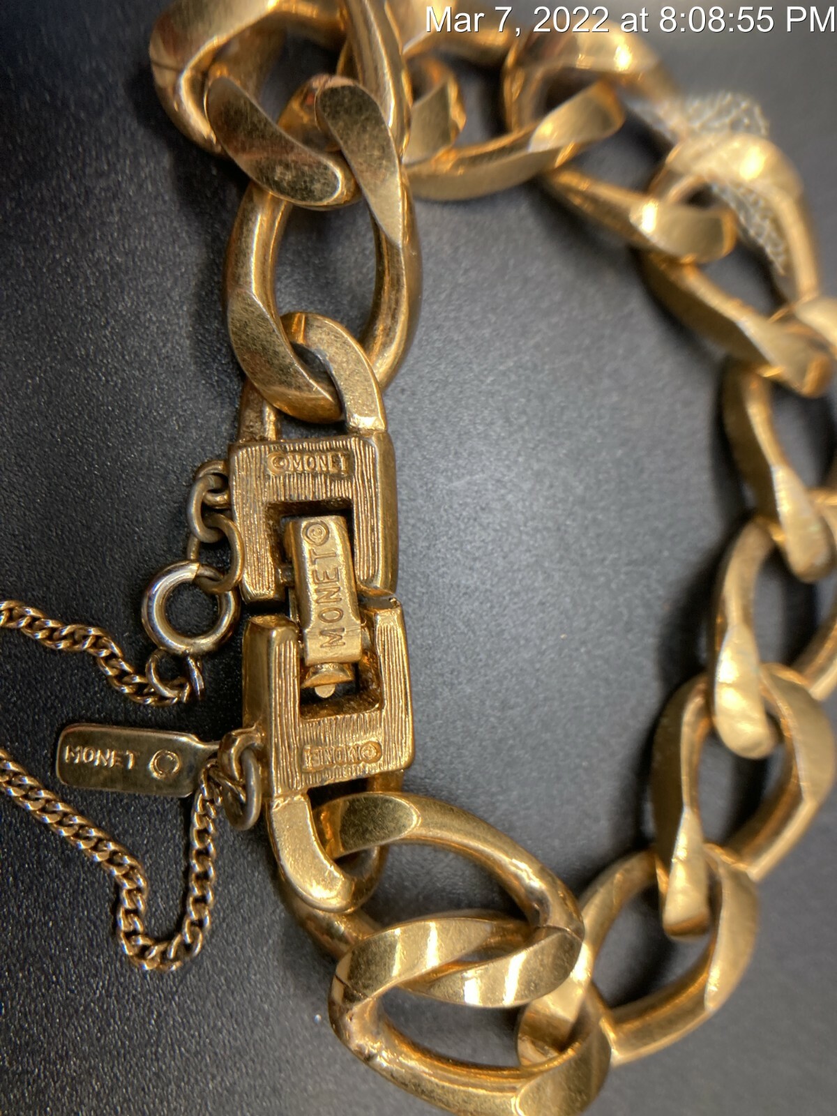 Vintage MONET Signed Solid Chain Bracelet & Gold … - image 10
