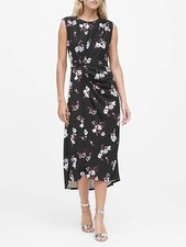 Banana Republic Floral Twist-Front Midi Dress,Black Floral SIZE L  #493362 N1209