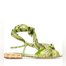 Dolce & Gabbana Green Garden Snakeskin Python Leather Ankle Wrap Sandals