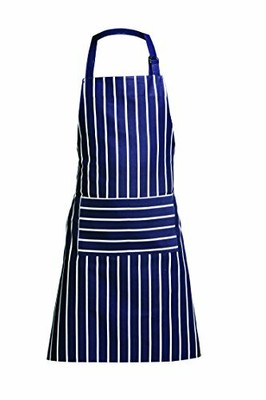 Cotton Butcher Stripe Apron - Kitchen Chef Cooking Bib Apron - Navy (5018705655901)