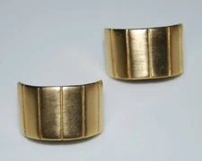 ELEGANT VINTAGE 1980'S COUTURE SATIN GOLD COLOR METAL BAR STYLE CLIP ON EARRINGS