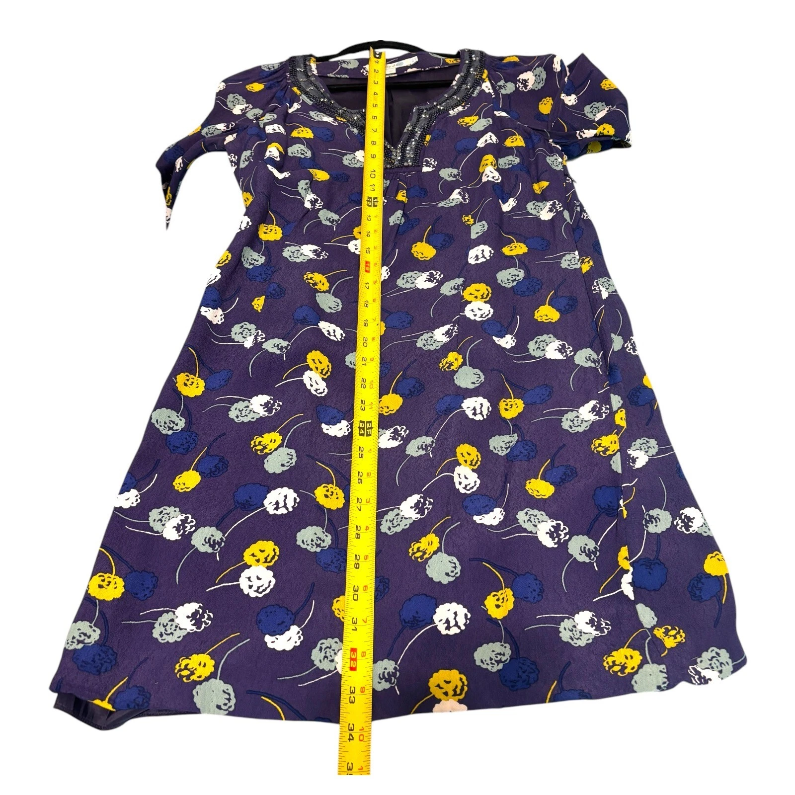 VETEMENTS Boden abito floreale taglia 8 viola manica lunga impreziosito scollo a V