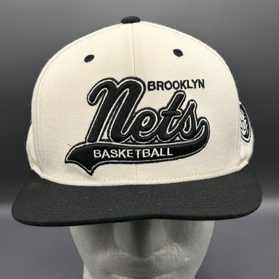 Brooklyn Nets Hat Mitchell & Ness Script Logo Men's Snapback Black Off-White