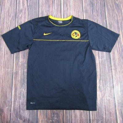 Club America Shirt Mens Medium Navy Yellow Soccer Nike Fit Dry