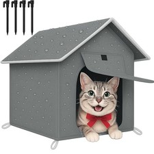 Outdoor Cat House with Cozy Cushion, Waterproof Insulated Cat S Dark Grey