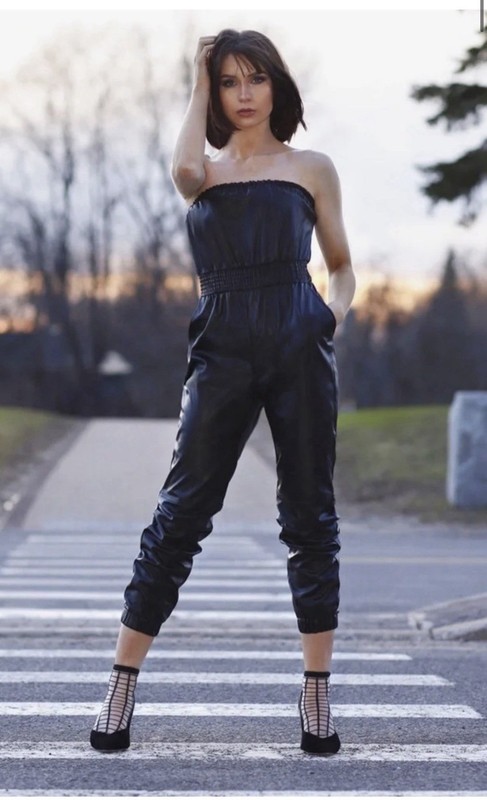 New York And Company Large Faux Leather Jumpsuit- New