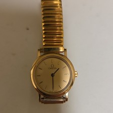 OMEGA Swiss Made Quartz Analog Gold Tone Dress Watch Stick Dial Metal Bracelet