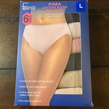 Felina Women's 6-Pack Pima Cotton Hi-Cut with Lace Trim Panties, Multicolor, L