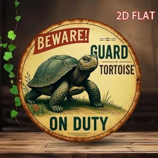 Vintage Warning Tin Metal Sign Beware of Guard Tortoise Wall Art 8x8 