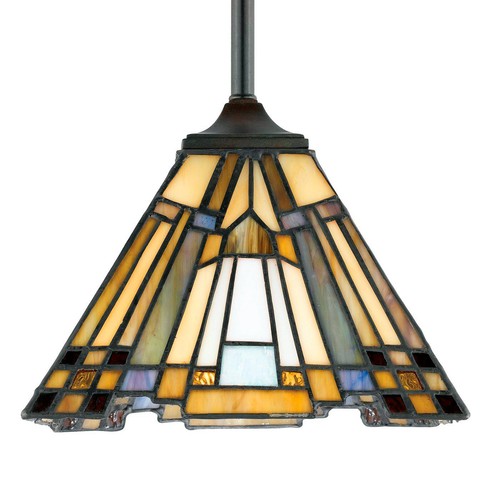 Quoizel Inglenook 8" Wide Mission Tiffany Style Art Glass Mini Pendant