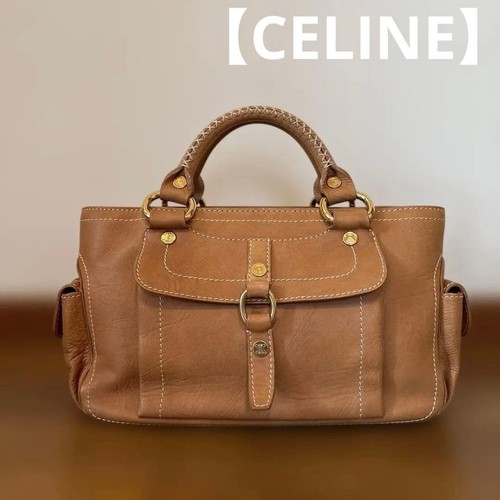 CELINE Vintage Leather Boogie Bag Camel Brown Handbag with Braided Handle