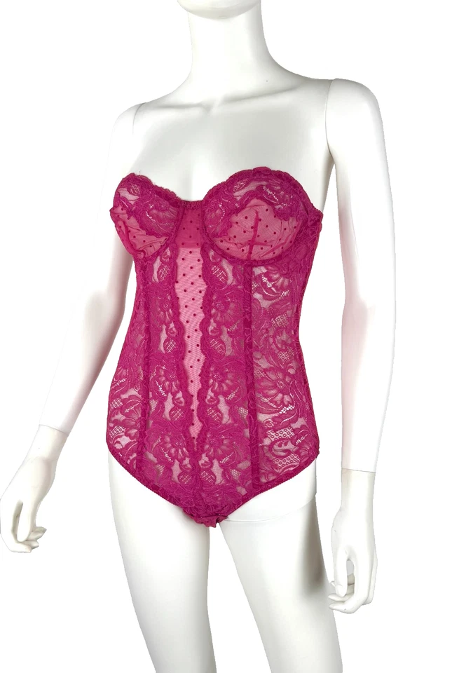 La Perla Auténtico 36 A EE. UU. 90 FR 80 UE Rosa Peluche Encaje Malla Lencería Corsé Body Foto 4 de 4
