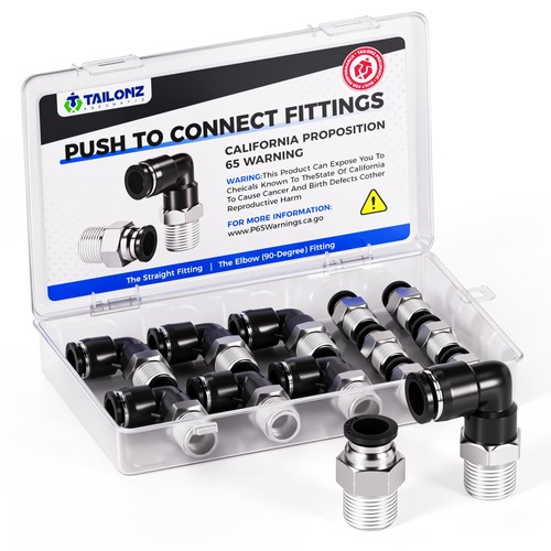 12 PCS 1/2" x 3/8" NPT Push To Connect Straight Elbow Fitting Kit Plumbing