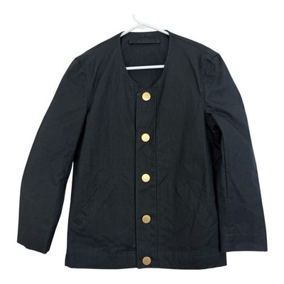 Linder Mens Waxed Canvas Jacket Sz XS Black Coated Cotton Gold Snap Minimalist