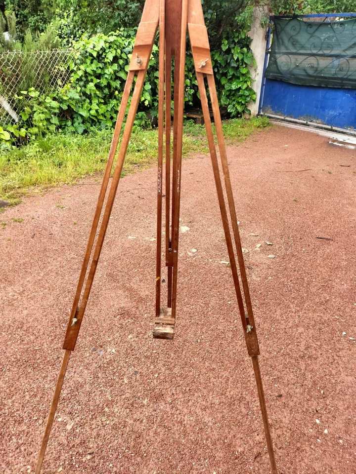 Ancien Chevalet En Bois , Trépied Pliable Et Réglage, Peinture - Photos Vintage - Photo 4/4