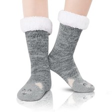 Fuzzy Slipper Socks for Women Girls - Fluffy Socks with Grips, Sherpa Cat
