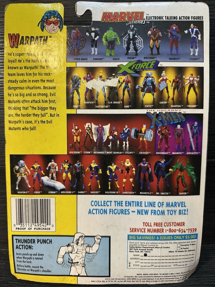 Figura de acción ToyBiz Marvel The Uncanny X-Men X-Force Warpath 1992 nueva en caja Foto 2 de 2