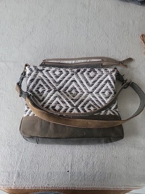 Myra Bag Boho Western Leather Trim Adjustable Strap Crossbody Woven Design