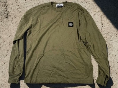 Stone Island Compass Logo Patch Olive Green Long Sleeve T-Shirt Mens L Authentic