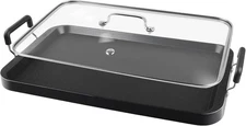 Vayepro 2-Burner Griddle Pan with Glass Lid - Nonstick Stovetop Black 