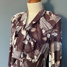 Snidel Floral Tie Neck Maxi Dress | Size S | Brown Romantic
