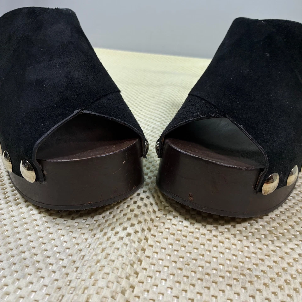 Ganni Black Suede Studded Wood Platform Clogs Mules Women's 41 (US 11) - Image 3 of 4