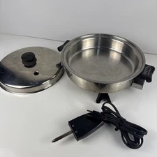 Saladmaster 7817 Stainless Steel 11" Elec Skillet W/Cord Missing Knob See Photos