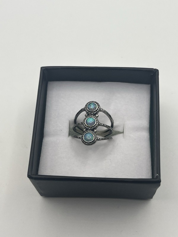 JOOLALA .925 Sterling Silver Created Fire Opals Ring Size 6.5