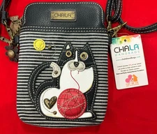 Chala Cat & Yarn Striped Cell Phone Crossbody Bag - Chala Purse New With Tags