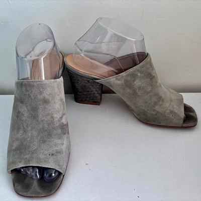 Anthropologie Charlotte Stone Morely Grey Suede Mules Heel 9 