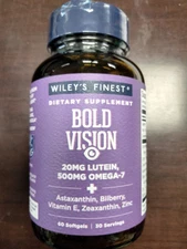 NEW Wiley's Finest Bold Vision Proactive Lutein 20mg Omega 7 500mg 60 softgels