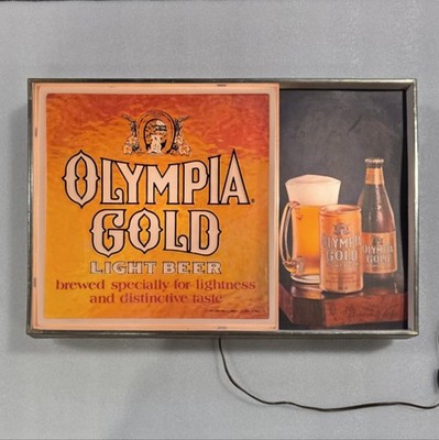 VINTAGE Olympia Gold Light Beer Light-Up Bar Sign (21x15x4.5) *MADE IN THE USA*