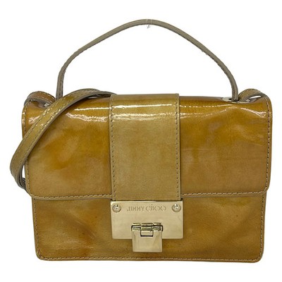JIMMY CHOO Lever Light Brown Patent Leather Shoulder Bag