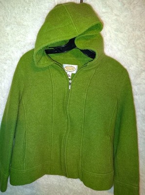 Talbot's Laine Wool Women's L Green Full Zip Pockets Hoodie Warm Arm Snap