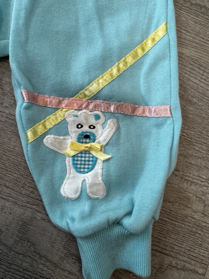 Vintage 80s Girls Sweat Suit Set Joggles Light Blue Teddy Bears Sz 18 Months - Image 2 of 4