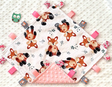 New Double Minky Minky Fox Pink Minky Taggie Tag Security Blanket Baby