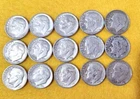 SILVER DIMES, 15 SILVER ROOSEVELT DIMES, OVER 1 OUNCE OF SILVER