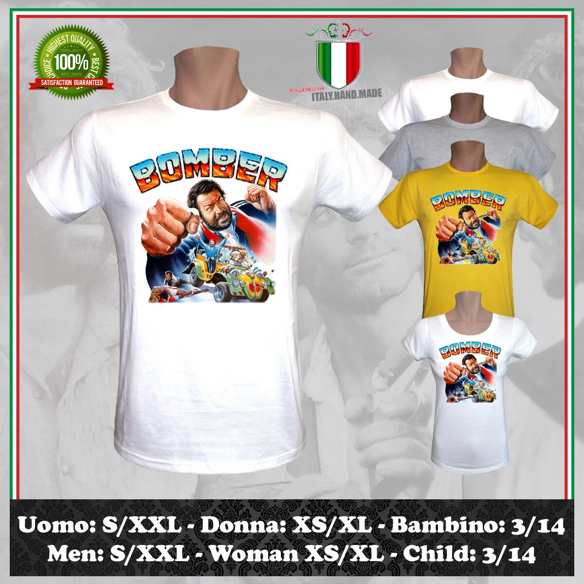 T-SHIRT BOMBER BUD SPENCER TERENCE HILL VINTAGE FILM MOVIE TV UOMO DONNA  BAMBINO