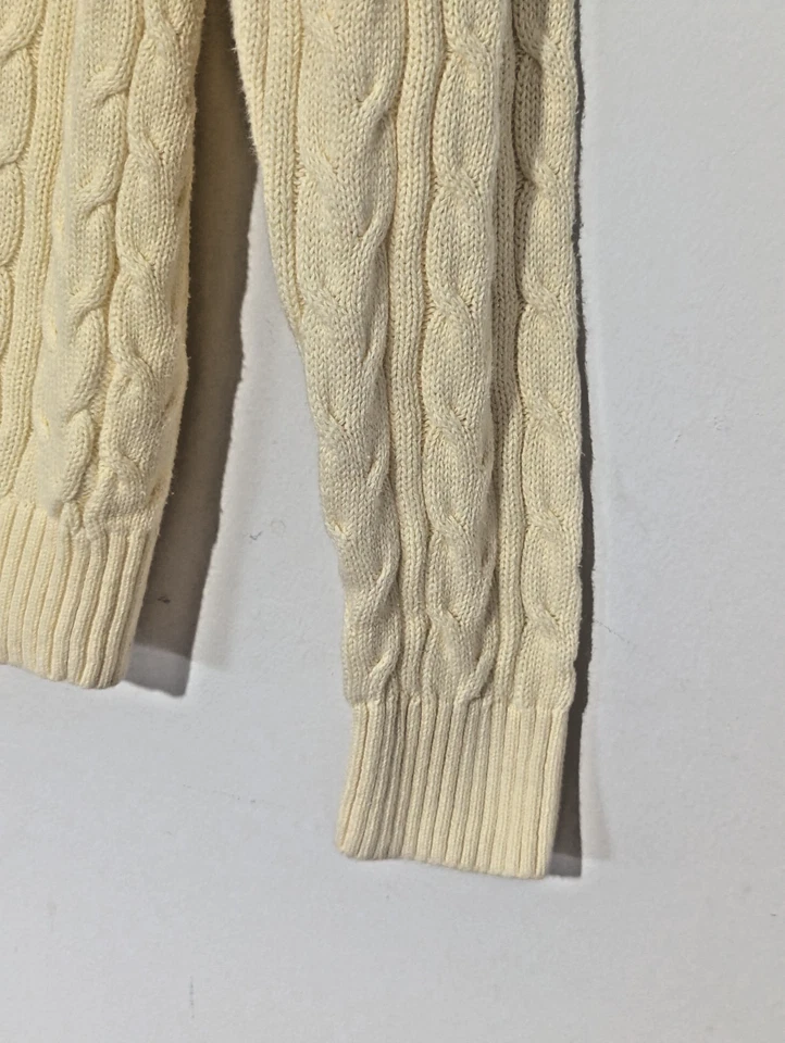 女式黄油黄色棉毛衣 M 码 (?) 电缆针织学院风网球高尔夫 — 第 3/4 张图片