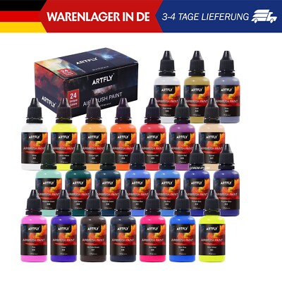 ARTFLY Airbrush Farben, 24 Farben Airbrush Farbset beinhaltet Metallische Farben