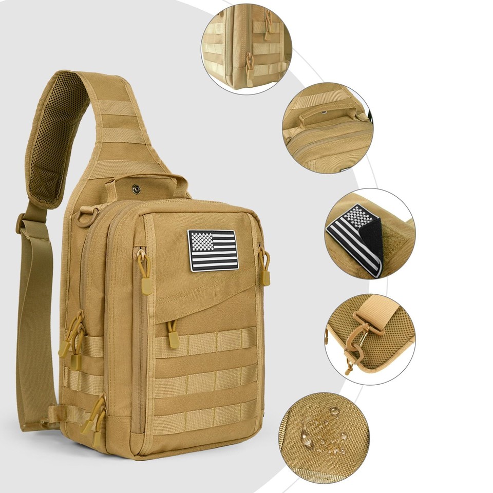 Tactical Sling Bag Backpack for Men w/Pistol Holster Military Shoulder