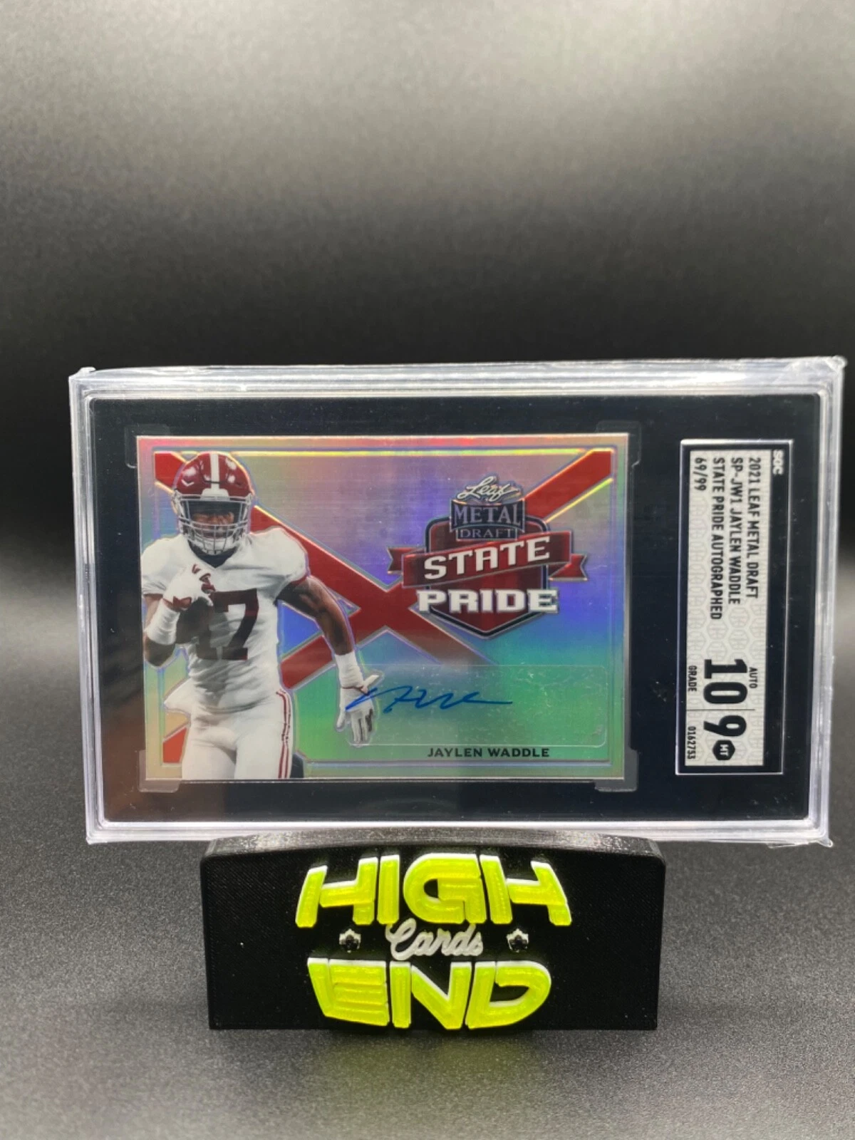 Jaylen Waddle Leaf Metal Draft State Pride Autographs #SPJW1 Pink Mojo