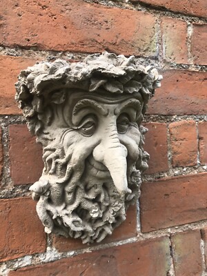 Grüner Mann Gesicht Kopf Maske Wandbehang Garten Outdoor Terrasse Beton