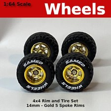 14mm 4x4 Truck Tire Sets - Gold 5 Spoke For Hot Wheels