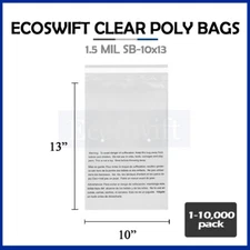 1-10000 10x13 EcoSwift Self Seal Suffocation Warning Clear Poly Bags Free Ship