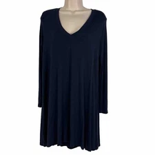 Go Couture Shift Dress Women's Small Long Sleeve V Neck Above Knee Navy Blue