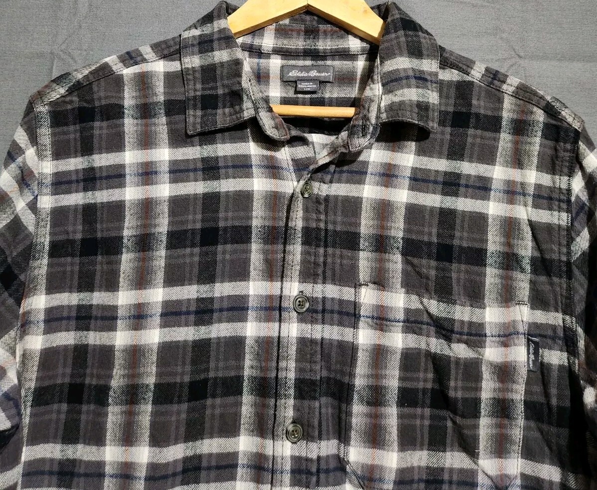 Eddie Bauer Men's L Flannel Plaid Long Sleeve Shirt with Chest Pocket for Hiking
